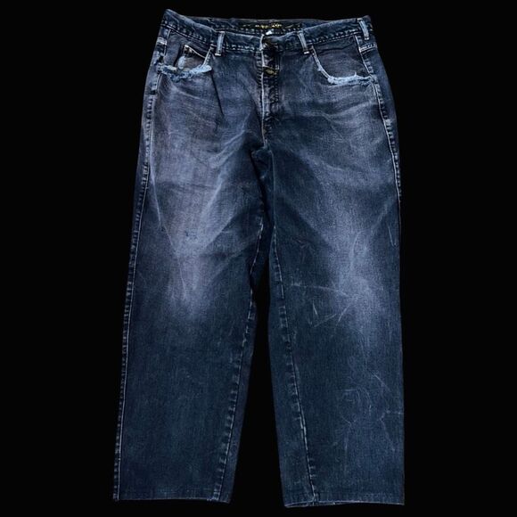 Vintage 90s Marithe Francois Girbaud Baggy Black Denim Men Jeans Size 35x26 - Picture 6 of 7